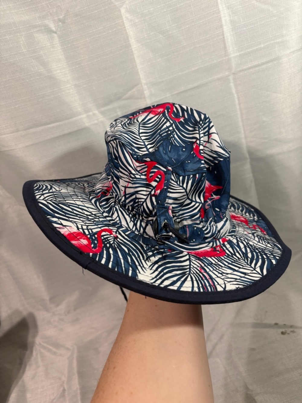 surf style Navy White Pink Flamingo Wide Brim Sun Hat
